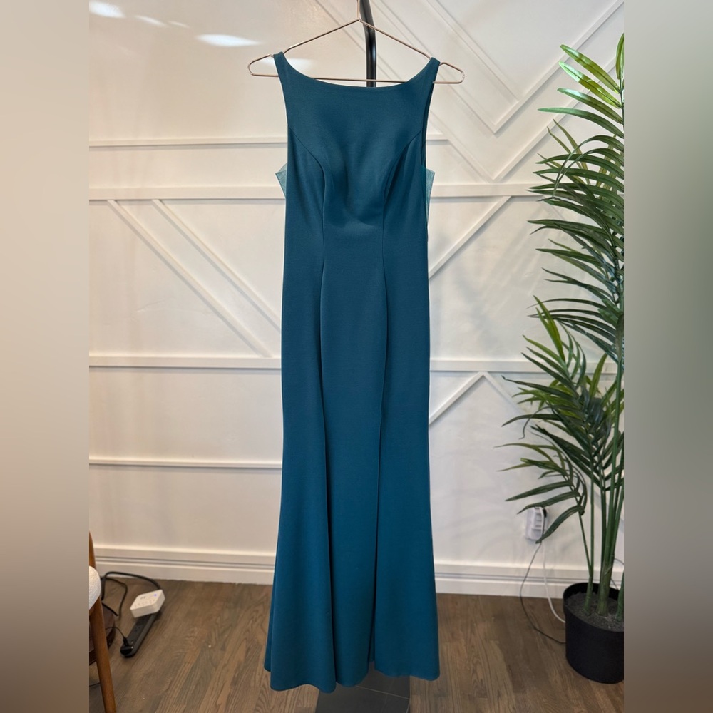 Azazie Maxi Teal Gown with side slit